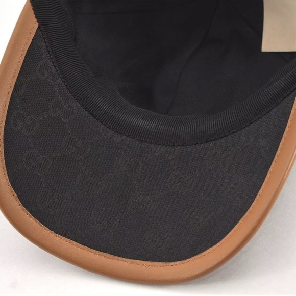 GUCCI Web Sherry Line Baseball Cap GG Canvas Leather Size L black/beige - Picture 11 of 16